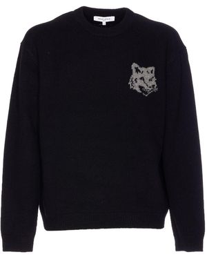 Maison Kitsuné Pullover Mit Fuchskopf - Blau