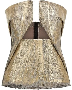 Rick Owens Coated Denim Top With Front Cut-Out Neckline - Natural