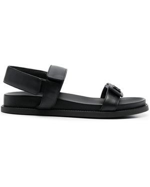 Eclat Jewels Leder flache Sandalen - Schwarz