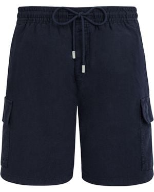 Vilebrequin Bermudas de lino con cordón ajustable y bolsillos cargo de - Azul