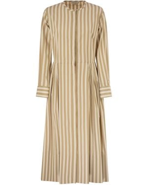 Antonelli Striped Cotton Midi Dress With Tailored Pleats - Natural