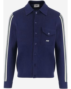 Autry Viscose Blend Jacket With Logo - Blue