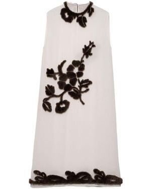 Prada Embroidered Georgette Dress - Natural