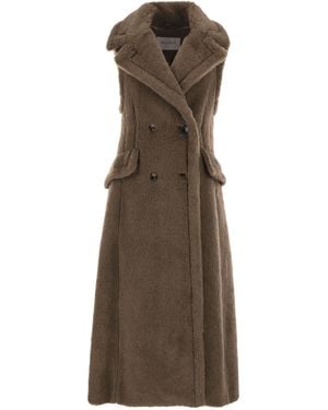 Max Mara Boario1234 Ärmelloser Mantel aus Alpaka- und Woll-Teddy-Stoff - Natur