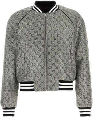 Gucci Verschönerte Tweed -Bomberjacke - Grau