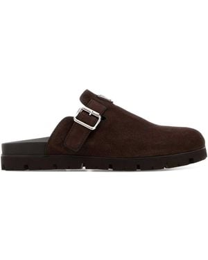 Prada Dark Suede Slippers - Brown