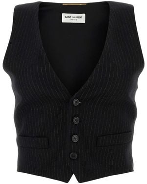 Saint Laurent Gestickte Wollmischweste - Schwarz