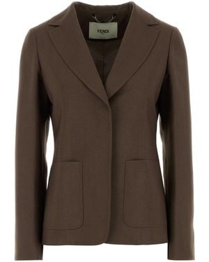 Fendi Mud Wool Blend Blazer - Brown