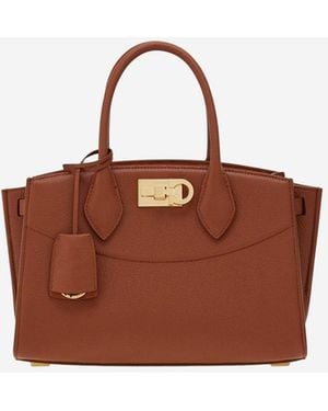 Ferragamo Hammered Leather Handbag - Brown