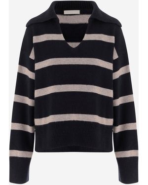 Allude Gestreifter -Pullover aus Wolle und Kaschmir - Blau