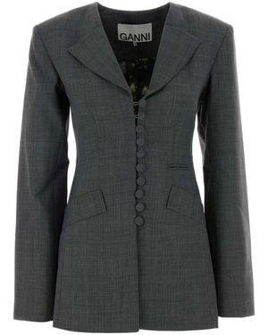 Ganni Solid Notched Lapel Blazer - Black