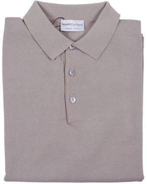 Sette Fili Cashmere Short-Sleeved Polo Shirt With Tubular Hem And Side Slits Cotton M/C - Gray