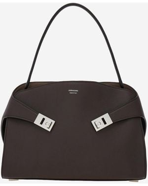 Ferragamo Hug Soft Leather Shoulder Bag - Black