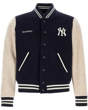 Sporty & Rich Dark Blue Wool Blend Bomber Jacket