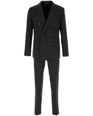 Dolce & Gabbana Embroidered Stretch Wool Blend Suit - Black