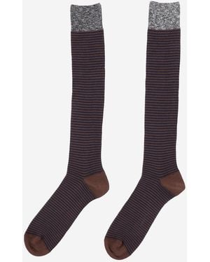 ANT45 Cotton Socks With Vertical Stripes - Brown