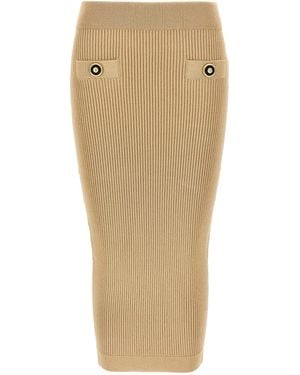 Balmain Ribbed Midi Skirt - Natural