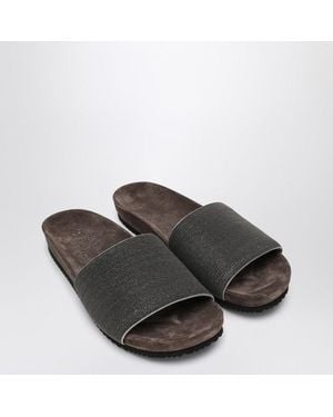 Brunello Cucinelli Precious Taupe Slides - Black