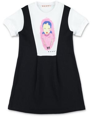 Marni Graphic Cotton Dress For Girls - Black