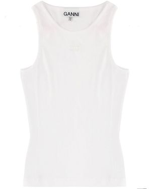 Ganni Tops With Logo - White