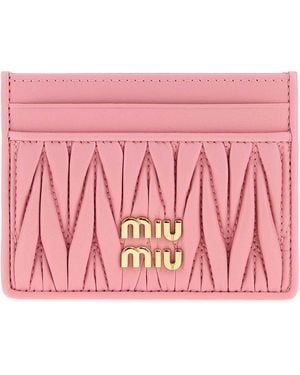 Miu Miu Mini Leather Card Holder With Platinum Finish - Pink
