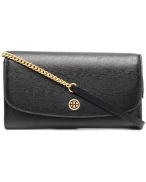 Tory Burch Robinson Black Leather Wallet - Grijs