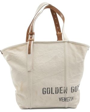 Golden Goose Shopping 24.7 Ew Treated Canvas Body And Leather Detail With Antique Accessories - White