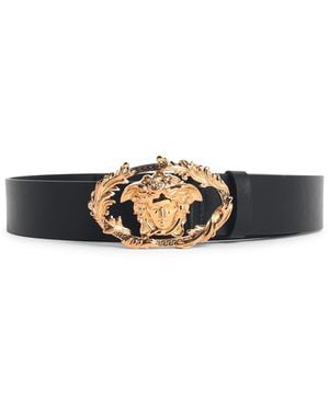 Versace "Buckle Crest" schwarzer Lear-Gürtel - Weiß