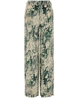 PT Torino Printed Satin Lorenza Wide-Leg Pant - Green