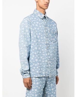 ERL Star-Pattern Cotton Denim Shirt - Blue