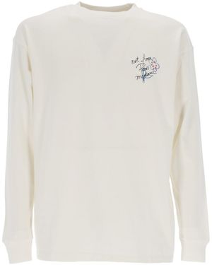 Drole de Monsieur Off Esquisse Slogan Long Sleeve T Shirt - White