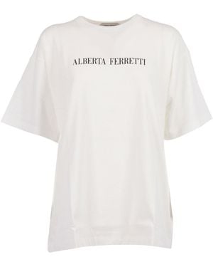Alberta Ferretti Relaxed Fit Cotton T-Shirt With Poetic Text Detail - White