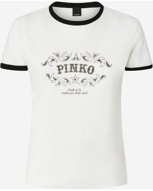 Pinko Baumwoll-T-Shirt mit Logo-Print - Weiß