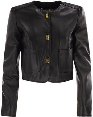 Elisabetta Franchi Leather Jacket With Vinyl Details - Black