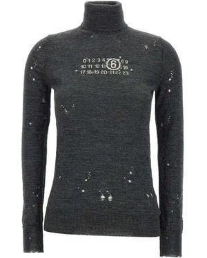 MM6 by Maison Martin Margiela Gerafelde Wollen Trui - Zwart