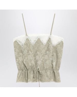 Chloé Light Silk Jacquard Top With Roses - White