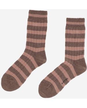 ANT45 Calcetines De Mezcla De Algodón Elástico Con Estampado De Rayas - Marrón