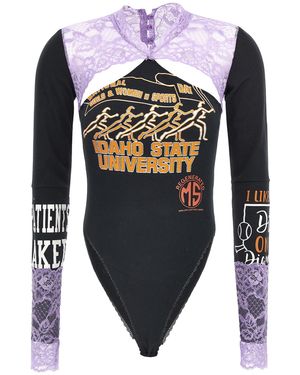Marine Serre 'Regenerated T-Shirt And Lace Long Sleeves' Bodysuit - Black