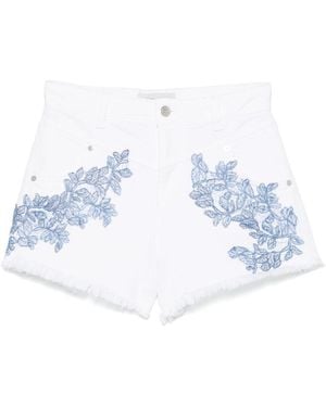 ERMANNO FIRENZE Embroidered Cotton Shorts - Blue