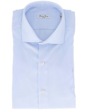 SARTORIA DEL CAMPO-SONRISA Light Cotton Structured Collar Dress Shirt - Blue
