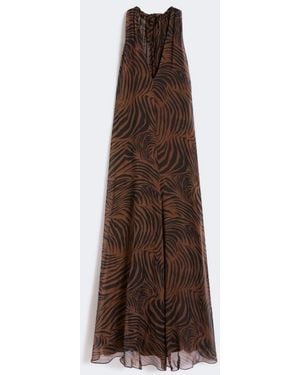 Max Mara Printed Silk Chiffon Dress - Brown