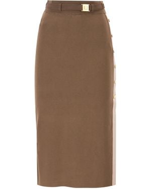 Elisabetta Franchi Midi Skirt With Shiny Viscose Bands - Braun