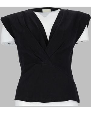 Isabel Marant Nadrine Structured Fitted Deep V-Neck Cotton T-Shirt - Black