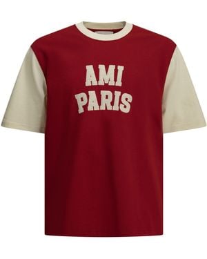 Ami Paris Camiseta con cuello redondo y logo de - Rojo