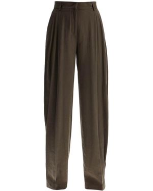 ANDAMANE I Pantaloni Viscosi A Gamba Larga Andamane Con Pieghe Anteriori - Verde