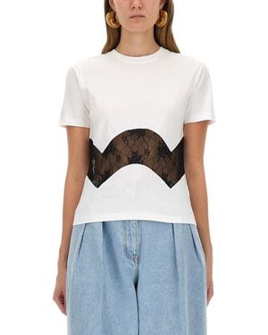 Nina Ricci Jersey T-shirt With Lace Insert - White