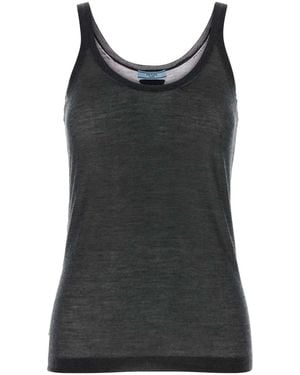 Prada Graphite Cashmere Blend Tank Top - Black