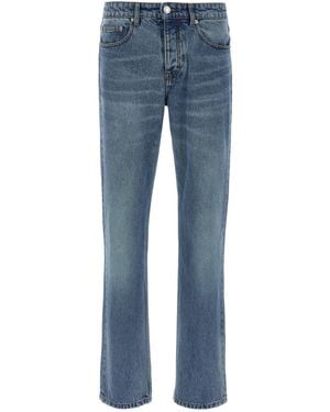 Ami Paris Delavé Finish Straight Leg Denim Jeans With Button Closure - Blue