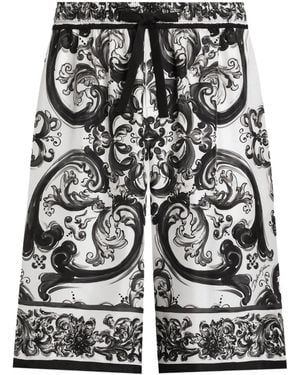 Dolce & Gabbana Maiolica Print Silk Shorts - Noir