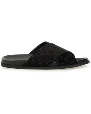 Gucci Sandal Slider With Gg Pattern - Black